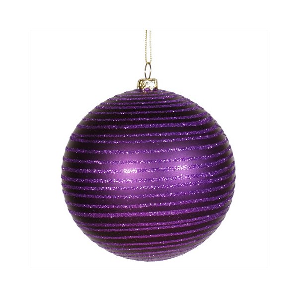 ... Purple Passion Glitter Striped Shatterproof Christmas    Ball Ornament